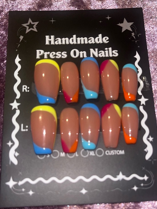 Other - Handmade Press On Nails - Multicolor French Tip Design